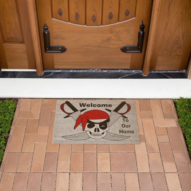 Pirate Skull And Swords Design Personalised Fiber Doormat (Insitu (Outdoor))