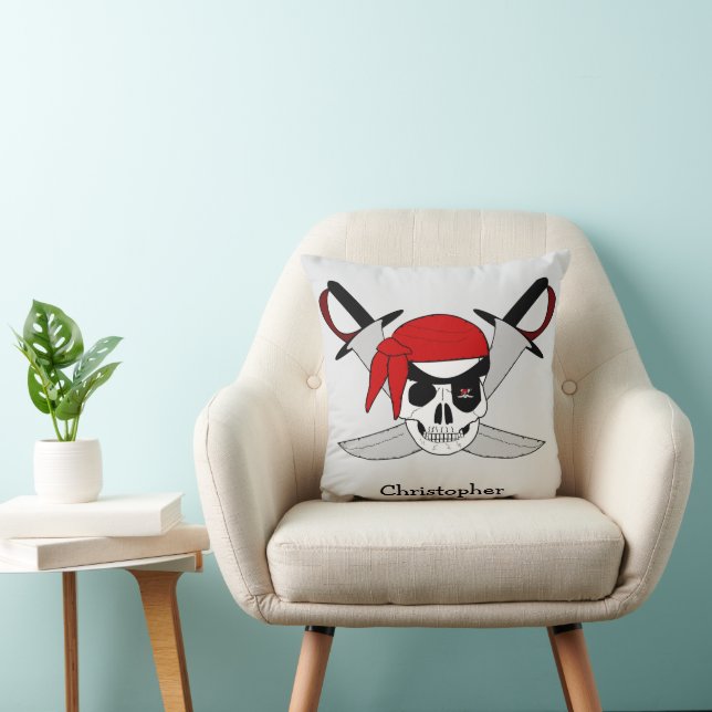 Pirate Skull And Swords Design Personalised Throw Pillow (Chair)