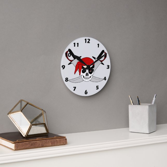 Pirate Skull And Swords Design Round Clock (Office)
