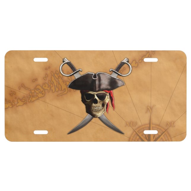 Pirate Skull And Swords License Plate (Front)