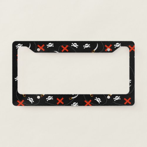 Pirate Skull and Treasure Map Pattern License Plate Frame