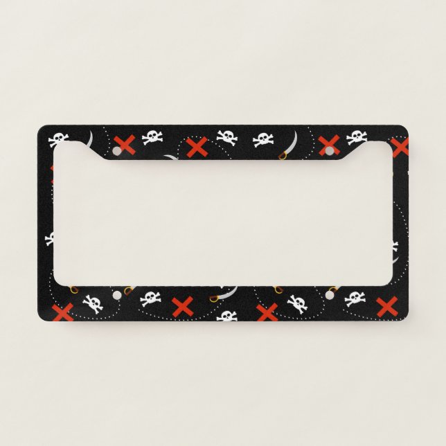 Pirate Skull and Treasure Map Pattern License Plate Frame (Front)