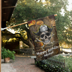 Pirate Skull Birthday Captain Cross Bones  House Flag