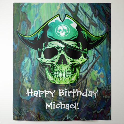 Pirate Skull Birthday Captain Jack Tapestry