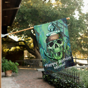 Pirate Skull Birthday Ghost Ship House Flag