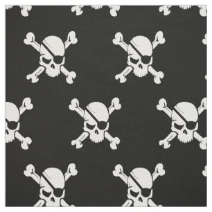 Pirate Skull Black and White Fabric