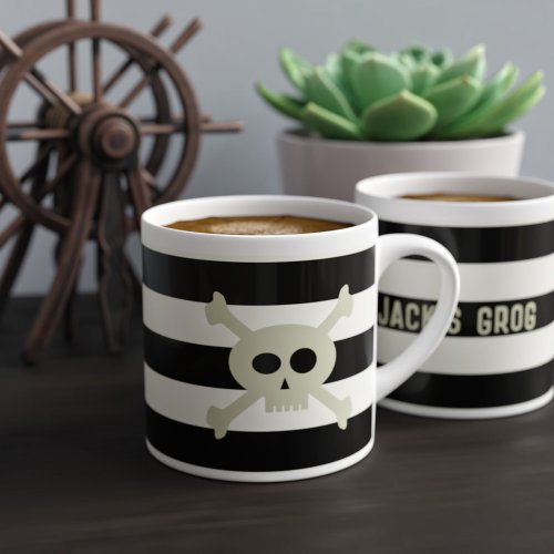 Pirate Skull Black and White Striped Espresso Cup