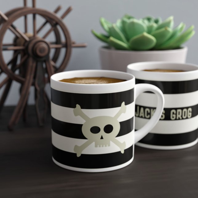 Pirate Skull Black and White Striped Espresso Cup (It's the perfect way to add a little pirate flair to your morning espresso)