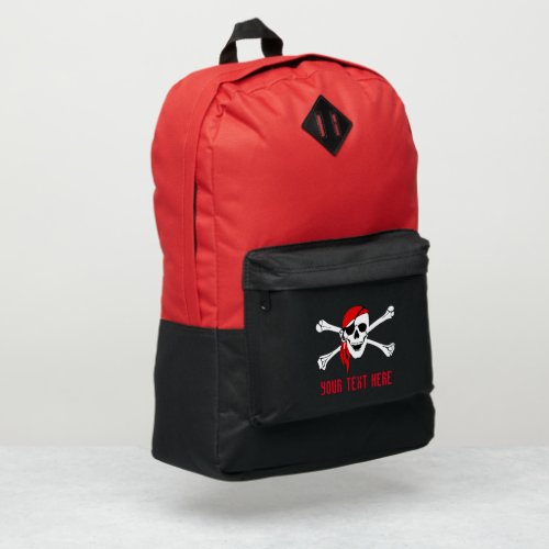 Pirate Skull  Bones Custom Red Port Authority Backpack