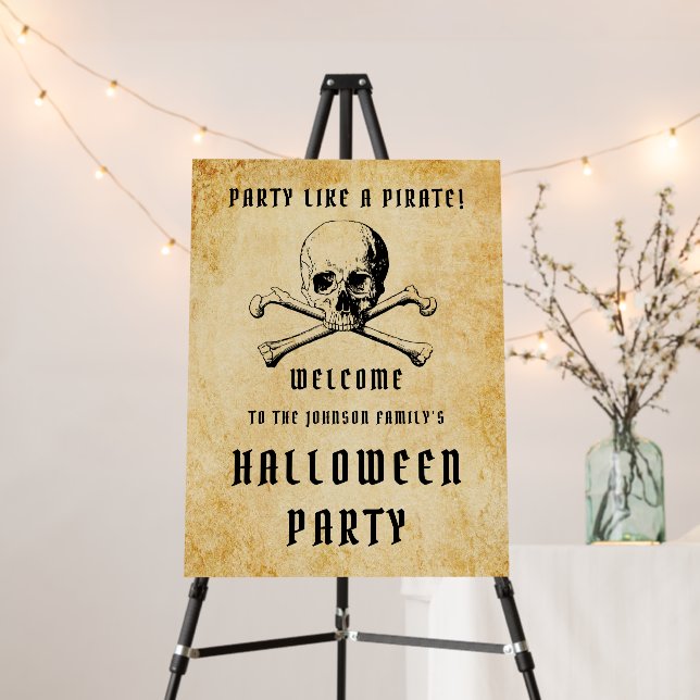 Pirate Skull & Bones Halloween Party Welcome Foam Board (In Situ (Stand))
