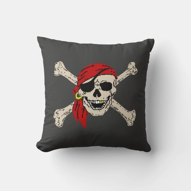 Pirate Skull Bones Jolly Roger Throw Pillow (Front)