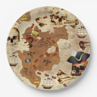 Pirate Skull & Bones Treasure Map Paper Plate