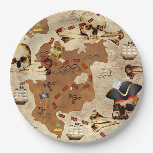 Pirate Skull  Bones Treasure Map Paper Plates