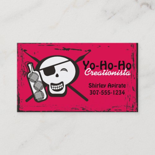 Pirate skull bottle of yarn crochet hooks business card