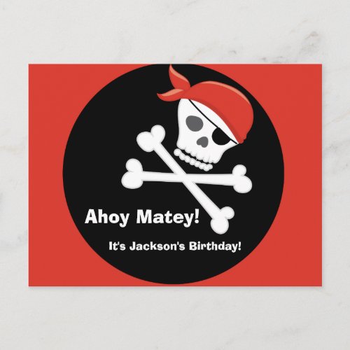 Pirate Skull Boys Birthday Party Invitation Postcard