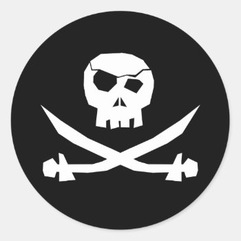 Pirate Skull Classic Round Sticker by WaywardMuse at Zazzle