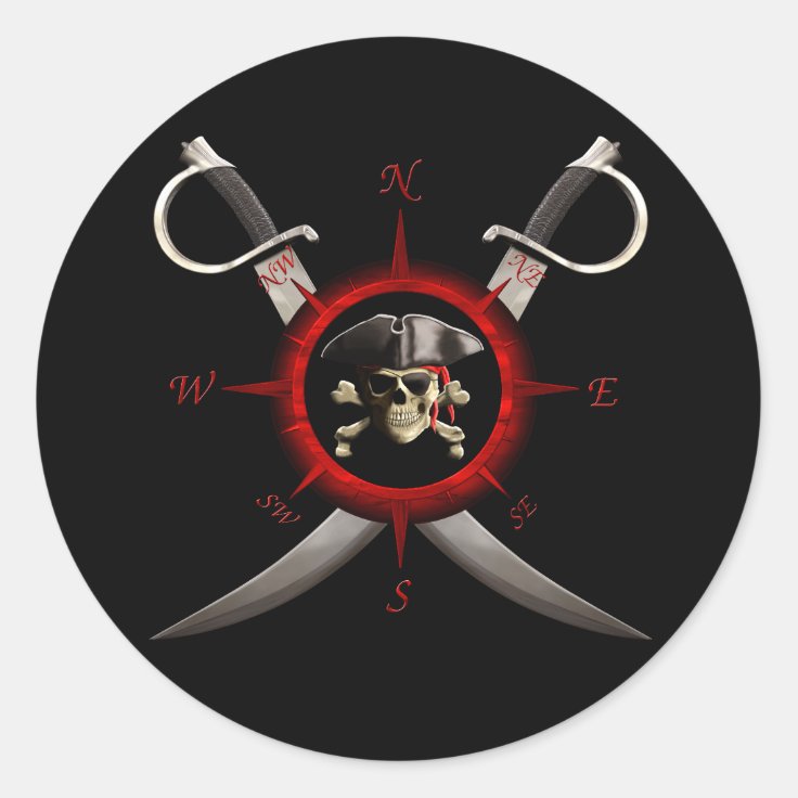 Pirate Skull Compass Rose Classic Round Sticker | Zazzle