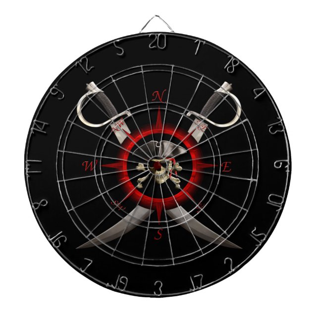 Pirate Skull Compass Rose Dartboard (Front)