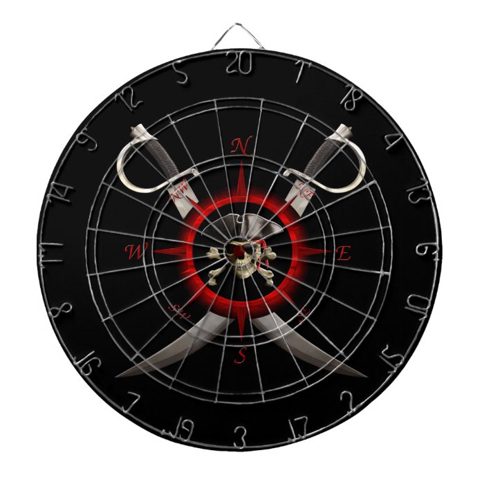 Pirate Skull Compass Rose Dartboard With Darts