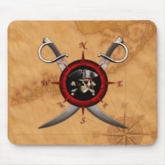 Pirate Skull Compass Rose Mouse Pad