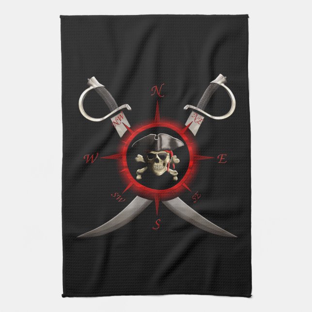 Pirate Skull Compass Rose Towel (Vertical)