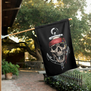 Pirate Skull Cross Bones Anchor House Flag