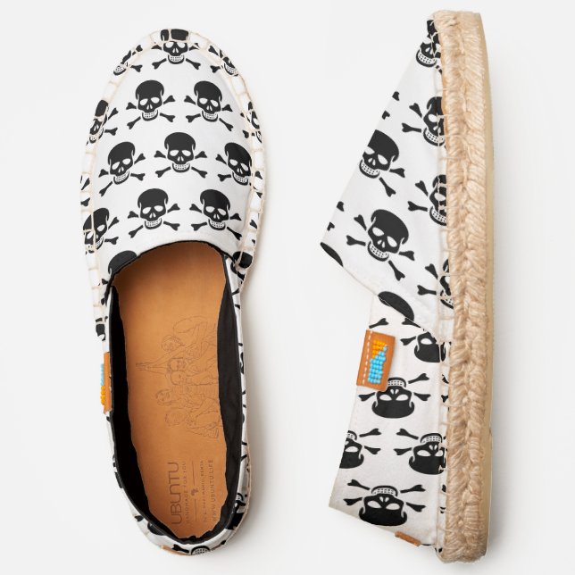 Pirate Skull Crossbones Black Gothic White Canvas Espadrilles (Side)