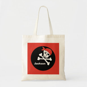 Pirate Skull Crossbones Black Red Monogram Kids Tote Bag