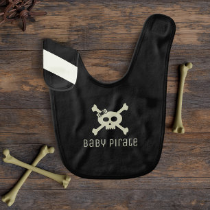 Pirate Skull Crossbones Black Striped Baby Bib
