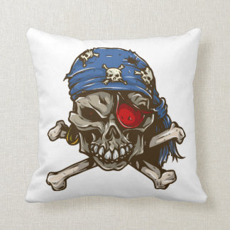 Pirate skull crossbones blue bandana eye patch throw pillow