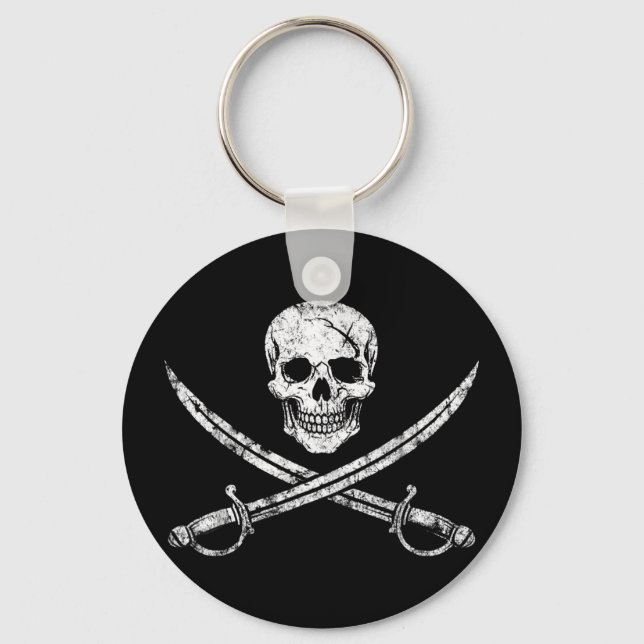 Pirate skull crossbones cross sword jolly roger keychain (Front)