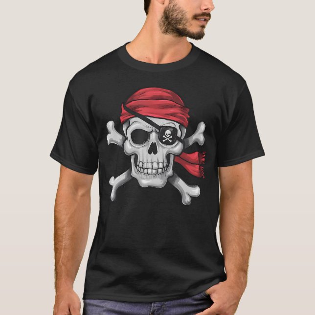 Pirate Skull Crossbones Halloween Costume Men Boy  T-Shirt (Front)