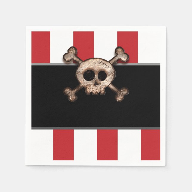 Pirate Skull & Crossbones Red White Birthday Party Napkins (Front)