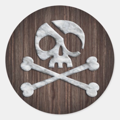 Pirate Skull  Crossbones Rustic Wooden Classic Round Sticker