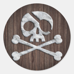 Pirate Skull & Crossbones Rustic Wooden Classic Round Sticker