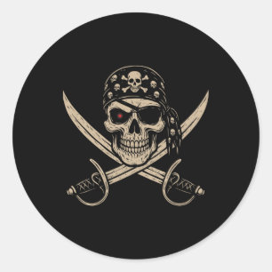 Pirate Skull Crossbones Skeleton Halloween For Men Classic Round Sticker