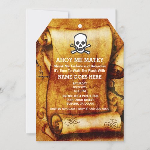Pirate skull crossbones treasure map  Personalize Invitation