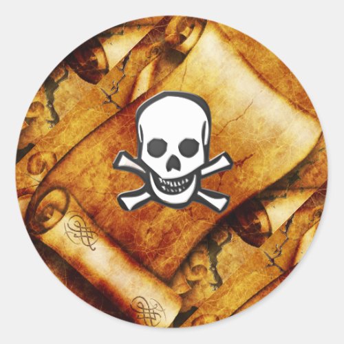 Pirate skull crossbones treasure map scroll classic round sticker
