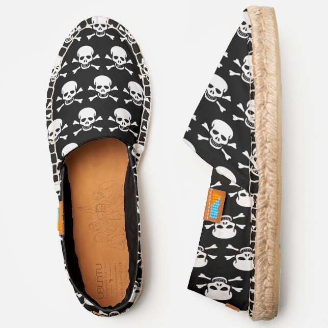 Pirate Skull Crossbones White Gothic Black Canvas Espadrilles (Side)