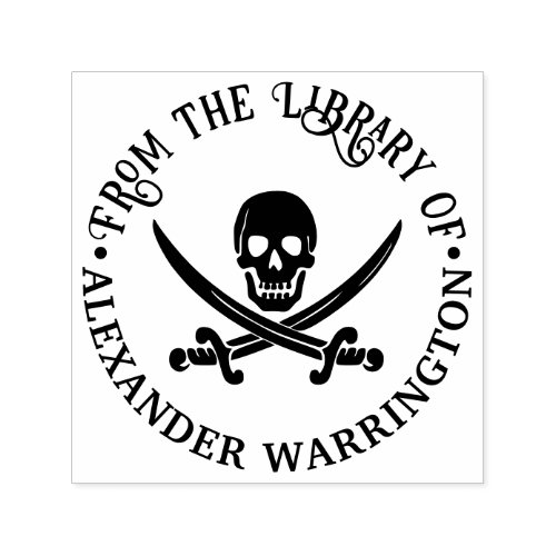 Pirate Skull Crossed Swords Goth Library Book Self_inking Stamp