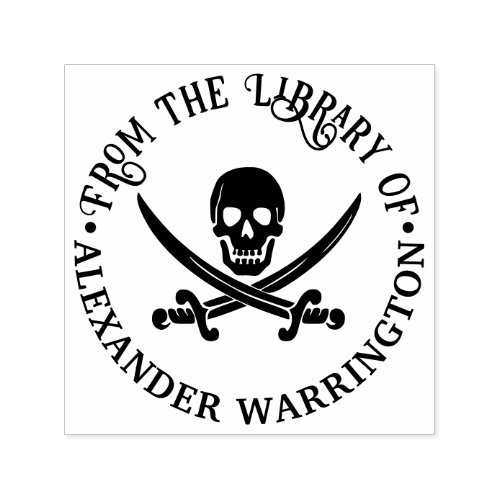 Pirate Skull Crossed Swords Goth Library Book Self_inking Stamp