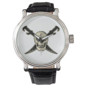 Pirate (Skull) - Custom Black Vintage Leather Watch