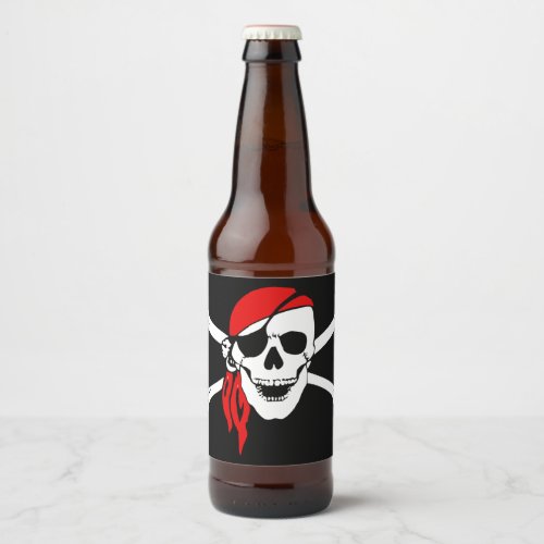 Pirate Skull Flag Beer Bottle Label