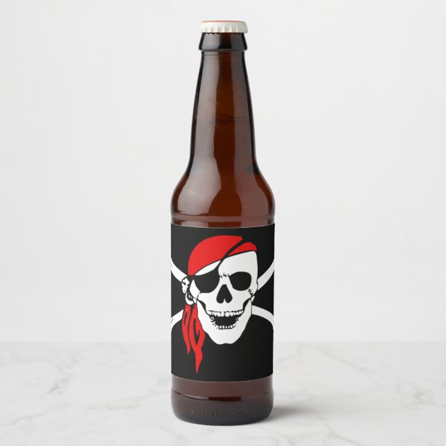 Pirate Skull Flag Beer Bottle Label (Front)