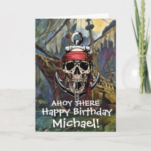 Pirate Skull Ghost Captain Cross Bones Ship Card