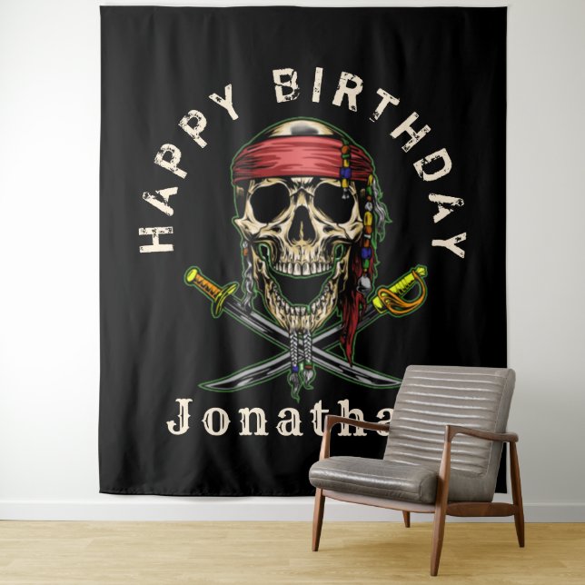 Pirate Skull Ghost Royal  Happy Birthday Backdrop (In Situ)