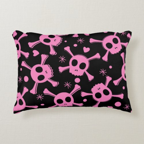 Pirate Skull Girlish Hearts Pattern Accent Pillow