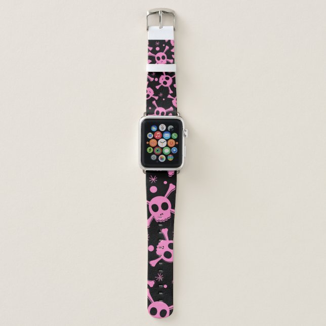 Pirate Skull: Girlish Hearts Pattern Apple Watch Band (Front)