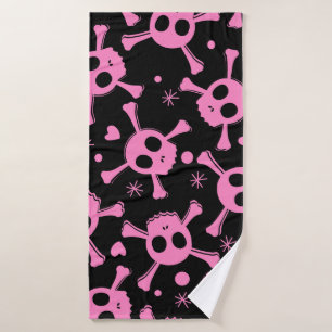 Pirate Skull: Girlish Hearts Pattern Bath Towel