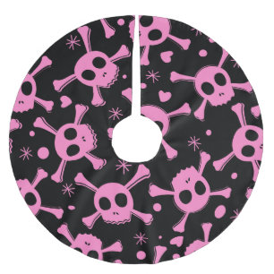Pirate Skull: Girlish Hearts Pattern Brushed Polyester Tree Skirt